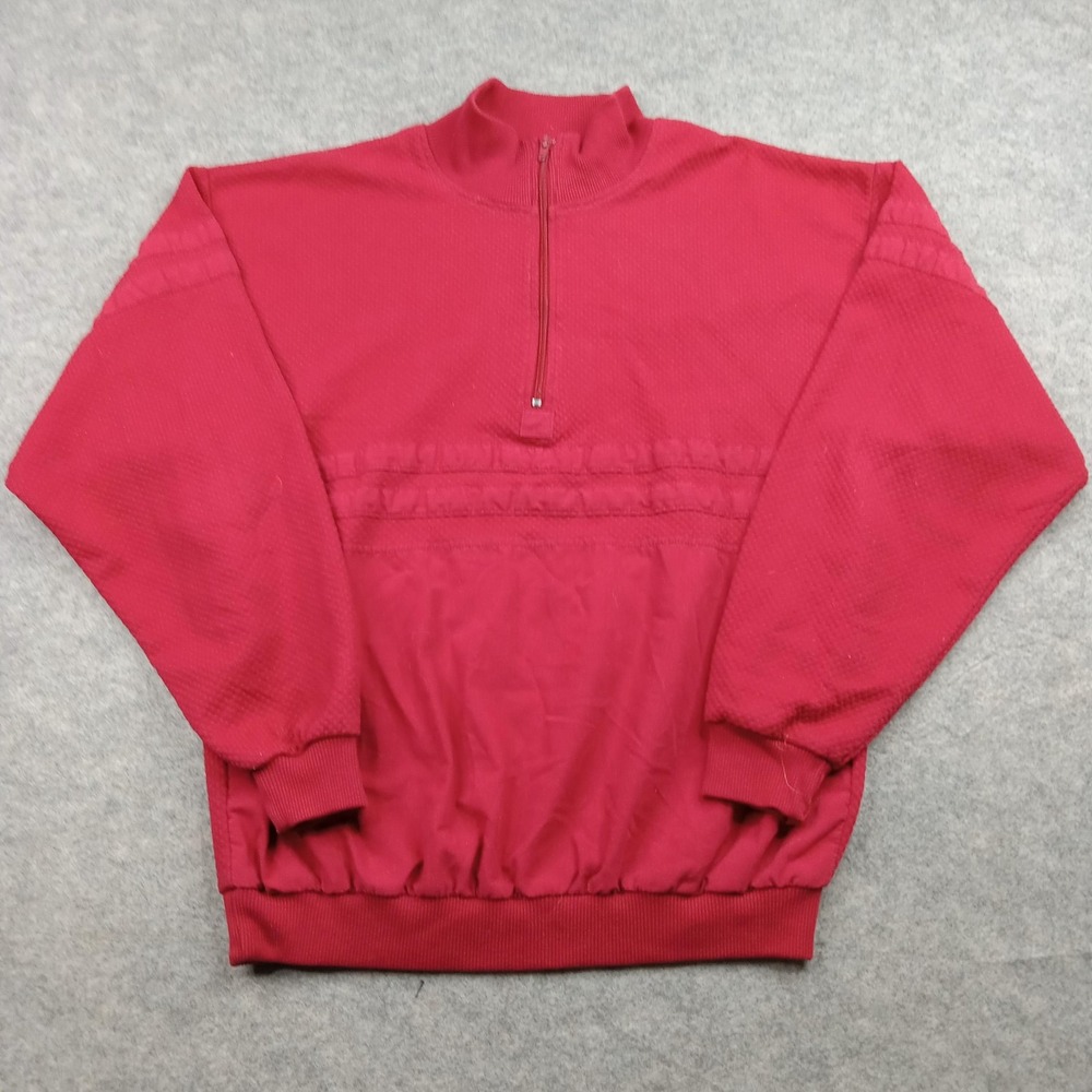 Vintage Hukapoo‎ Sweatshirt Mens XL Red Quarter Zip Mock Neck Textured Knit 90s